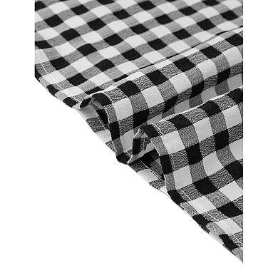 Gingham Plaid Dress for Women's Summer Ruffle Square Neck Smocked Midi Dresses