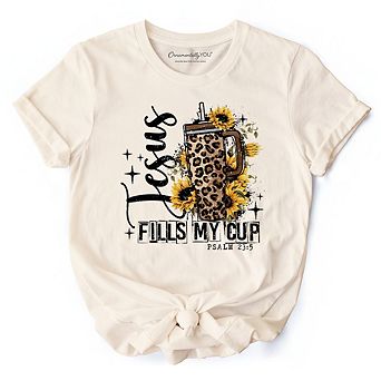 Jesus Fills My Cup Christian T-Shirt, Leopard Print Coffee Tee
