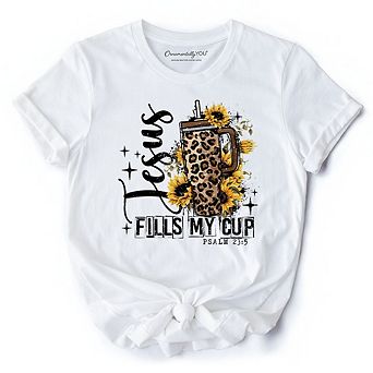 Jesus Fills My Cup Christian T-Shirt, Leopard Print Coffee Tee