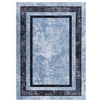 Indoor Modern Solid Color Border Rug Easy Care Washable Soft Low Pile Non-Slip Foldable Carpet