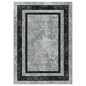 Indoor Modern Solid Color Border Rug Easy Care Washable Soft Low Pile Non-Slip Foldable Carpet