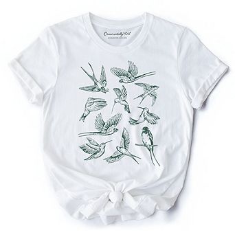 Retro Birds Nature T-Shirt, Vintage Green Bird Illustration Tee