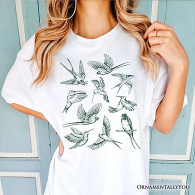 Retro Birds Nature T-Shirt, Vintage Green Bird Illustration Tee