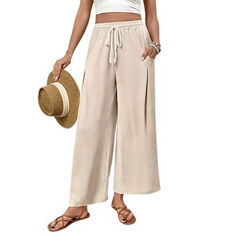 Womens Wide Leg Pants Slacks Elastic Waist Dressy Casual Trousers with Pockets