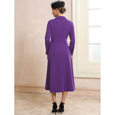 Women's Formal Blazer Dresses Lapel Collar V Neck Long Sleeve A-Line Work Dress