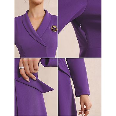 Women's Formal Blazer Dresses Lapel Collar V Neck Long Sleeve A-Line Work Dress