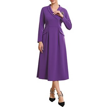 Women's Formal Blazer Dresses Lapel Collar V Neck Long Sleeve A-Line Work Dress