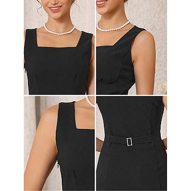 Women's Mini Dress Sleeveless Square Neck A-Line Cocktail Party Short Dresses
