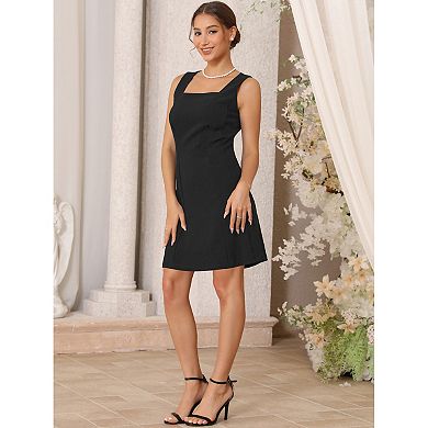 Women's Mini Dress Sleeveless Square Neck A-Line Cocktail Party Short Dresses