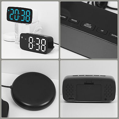 Dimmable LED Alarm Clock 2-Level Brightness, Wired Shaker, Snooze Function 4.7"x1.6"x2.4"
