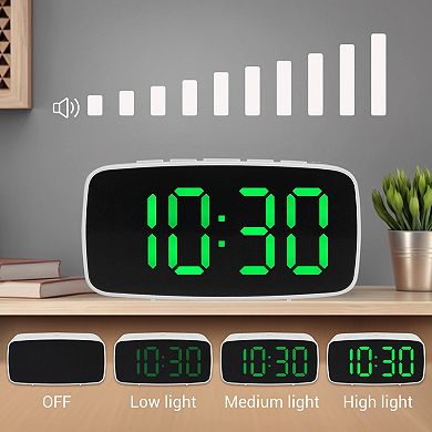 Dimmable LED Alarm Clock 2-Level Brightness, Wired Shaker, Snooze Function 4.7"x1.6"x2.4"