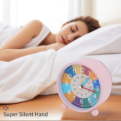 Mechanical Alarm Clock Colorful Cartoon Design, No Tick Sound, Battery Operated 4.5"x2.0"x4.7"