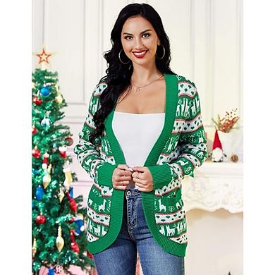 Women's Christmas Sweatshirt Sweater Novelty Long Sleeve Snow Flake Tree Patterns Knitted Sweaters