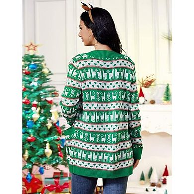 Women's Christmas Sweatshirt Sweater Novelty Long Sleeve Snow Flake Tree Patterns Knitted Sweaters