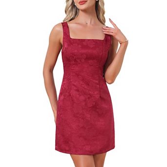 Women's Short Party Dress Jacquard Embroidery Floral Sleeveless Square Neck Mini Prom Cocktail Dress