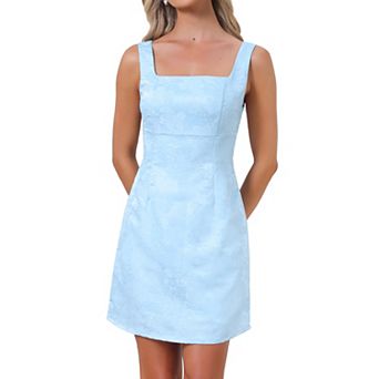Women's Short Party Dress Jacquard Embroidery Floral Sleeveless Square Neck Mini Prom Cocktail Dress