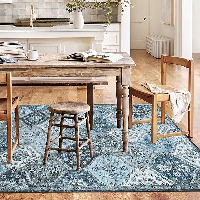 Oriental Washable Rug for Living Room Vintage Non Slip Foldable Soft Stain Resistant Carpet