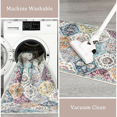 Oriental Washable Rug for Living Room Vintage Non Slip Foldable Soft Stain Resistant Carpet