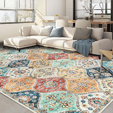 Oriental Washable Rug for Living Room Vintage Non Slip Foldable Soft Stain Resistant Carpet