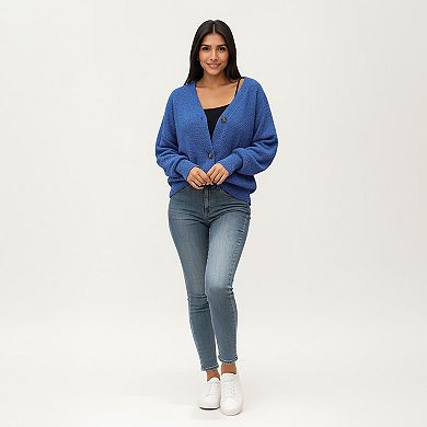 Women’s Textured Knit Button Front Top with Soft Cozy Fabric, Relaxed Drop Shoulder Silhouette