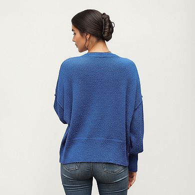 Women’s Textured Knit Button Front Top with Soft Cozy Fabric, Relaxed Drop Shoulder Silhouette