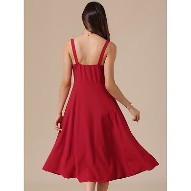 Spaghetti Strap Dresses for Women Scoop Neck Side Slit Flowy Midi Dress