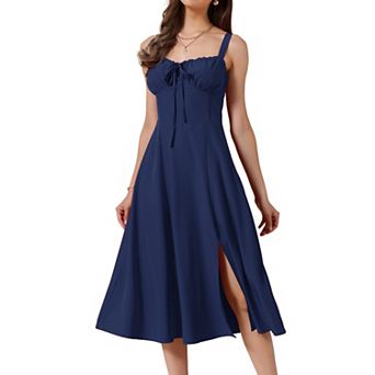 Spaghetti Strap Dresses for Women Scoop Neck Side Slit Flowy Midi Dress