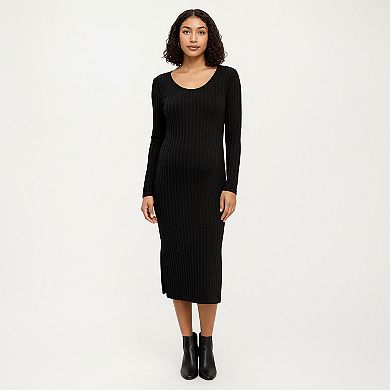 Women's Ribbed Knit Maternity Dress with Long Sleeves, Scoop Neckline and Soft Stretch Fit