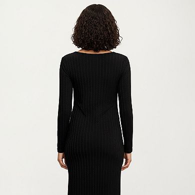 Women's Ribbed Knit Maternity Dress with Long Sleeves, Scoop Neckline and Soft Stretch Fit