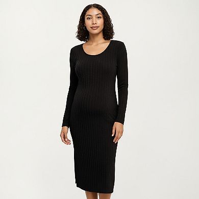 Women's Ribbed Knit Maternity Dress with Long Sleeves, Scoop Neckline and Soft Stretch Fit