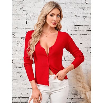 Womens V Neck Cardigan Sweaters Button Down Long Sleeve Ribbed Sweater Blazer Fall Going Out Tops