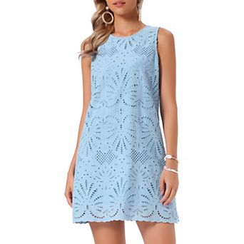 Lace Dress for Women's Eyelet Floral Sleeveless Summer Casual A Line Mini Dresses