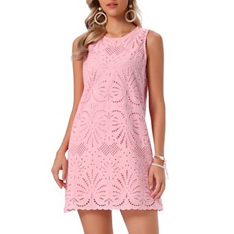 Lace Dress for Women's Eyelet Floral Sleeveless Summer Casual A Line Mini Dresses