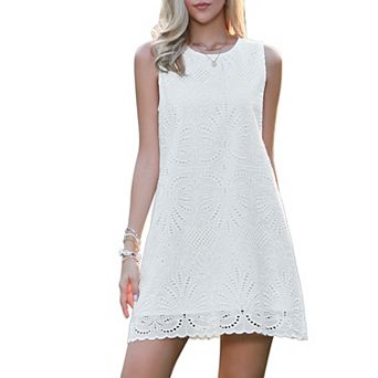 Lace Dress for Women's Eyelet Floral Sleeveless Summer Casual A Line Mini Dresses