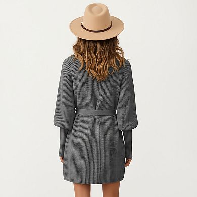 Women’s Knit Wrap Top with Long Sleeves, Soft Textured Ribbed Fabric and Adjustable Waist Tie