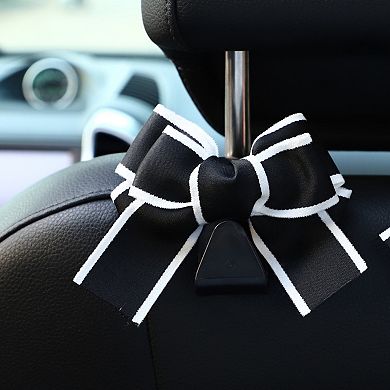 Decorative Ribbon Bow Car Headrest Hooks 2-Piece Set for Handbags and Accessories