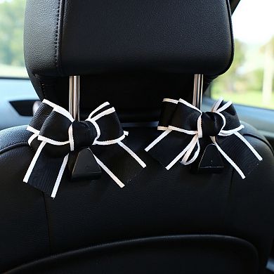 Decorative Ribbon Bow Car Headrest Hooks 2-Piece Set for Handbags and Accessories