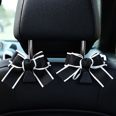 Decorative Ribbon Bow Car Headrest Hooks 2-Piece Set for Handbags and Accessories