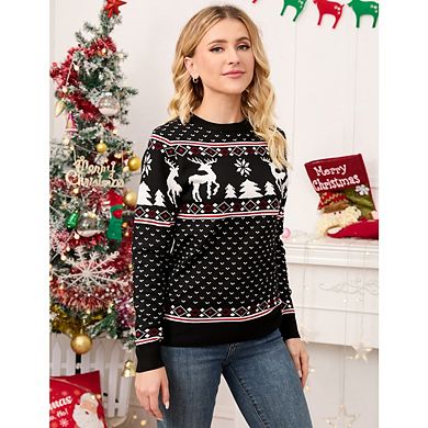 Women's Family Matching Christmas Sweater Elk Christmas Tree Print Pullover Tops