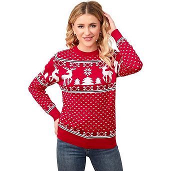 Women's Family Matching Christmas Sweater Elk Christmas Tree Print Pullover Tops
