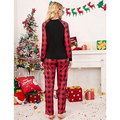Women's Christmas Sleepwear Long Sleeve Sleep Shirt With Plaid Pants Soft Loungewear Pjs Set