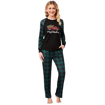 Women's Christmas Sleepwear Long Sleeve Sleep Shirt With Plaid Pants Soft Loungewear Pjs Set