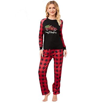 Women's Christmas Sleepwear Long Sleeve Sleep Shirt With Plaid Pants Soft Loungewear Pjs Set