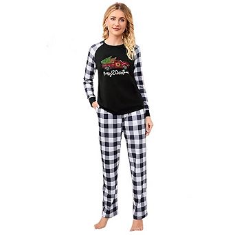 Women's Christmas Sleepwear Long Sleeve Sleep Shirt With Plaid Pants Soft Loungewear Pjs Set