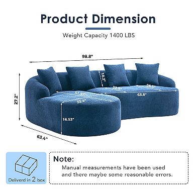 Whisen L-Shape Sectional Sofa with Curved Chaise