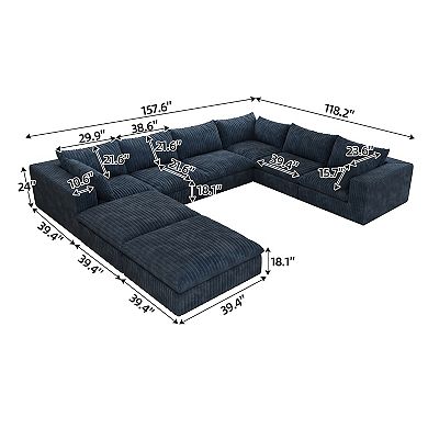 Whisen 157.6'' 8-Seat U-Shaped Cloud Sofa Deep Seat Couch with Ottomans