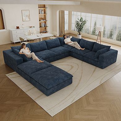 Whisen 157.6'' 8-Seat U-Shaped Cloud Sofa Deep Seat Couch with Ottomans