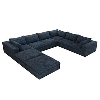 Whisen 157.6'' 8-Seat U-Shaped Cloud Sofa Deep Seat Couch with Ottomans