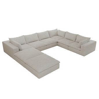 Whisen 157.6'' 8-Seat U-Shaped Cloud Sofa Deep Seat Couch with Ottomans