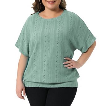 Plus Size Top for Women Crew Neck Hollow Short Sleeve t Shirts Casual Summer Tops Blouses Tshirts